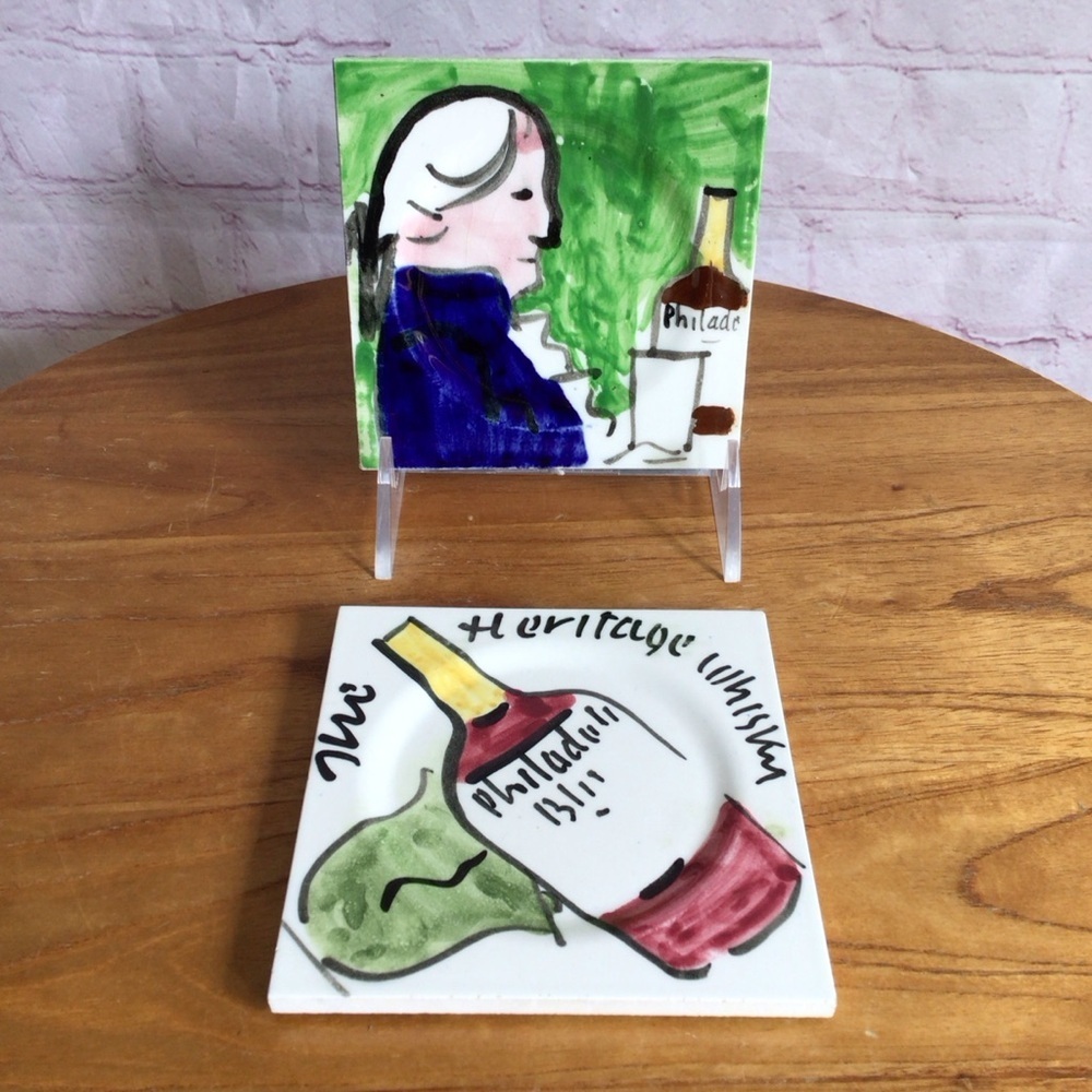 Vintage Philadelphia Blended Whiskey Ceramic Coaster Pair